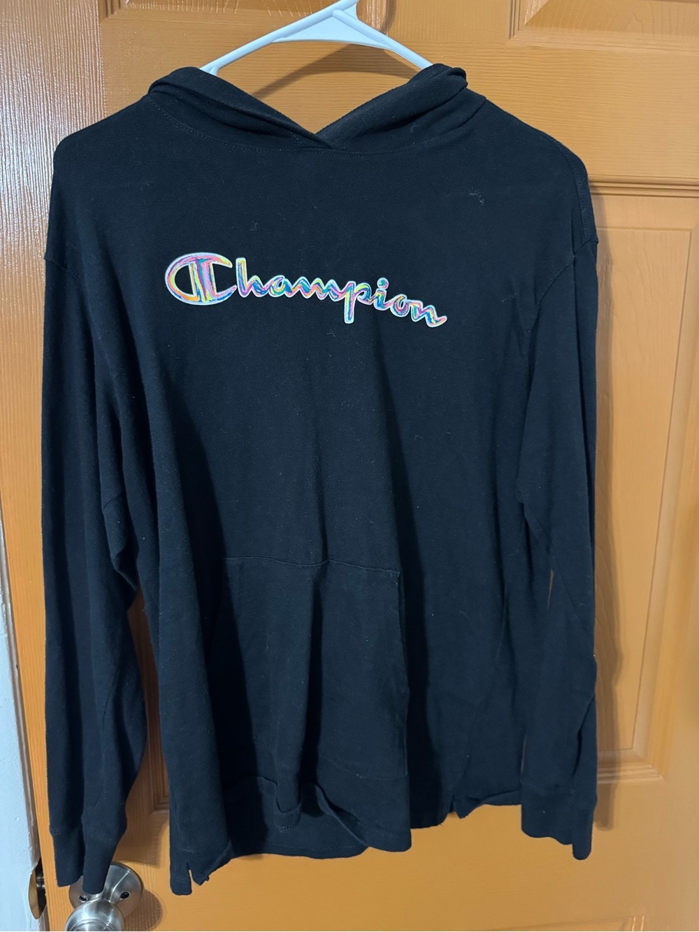 Champion Black Sweatshirt with Red & Blue Logo Accent